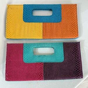 2 Colorful Snakeskin Clutches